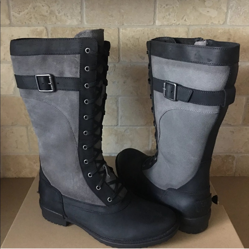 UGG Brystl Tall Leather Fur Boots Womens